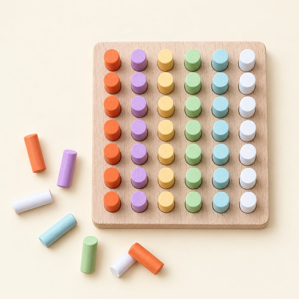 Wooden plugboard with loose pegs, everything included