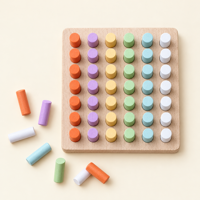 Wooden plugboard with loose pegs, everything included