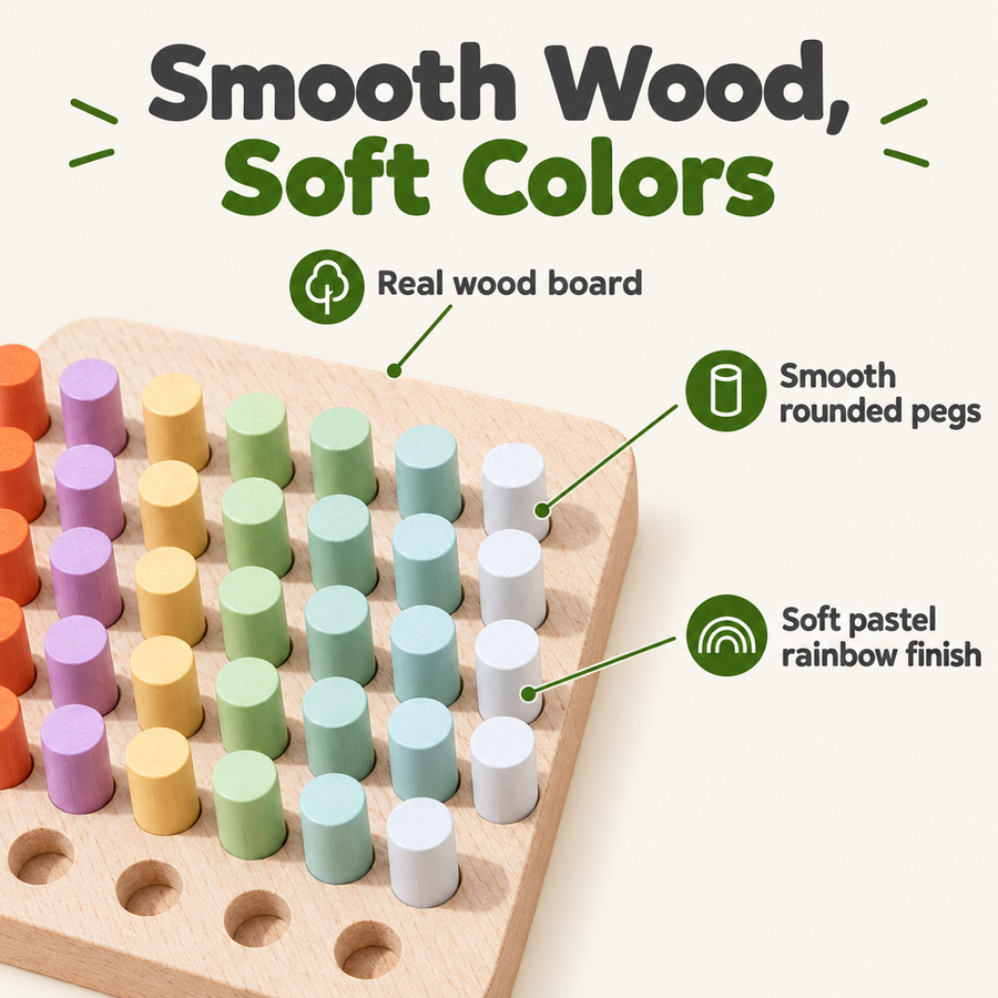 Wooden plugboard made of real wood with smooth pegs