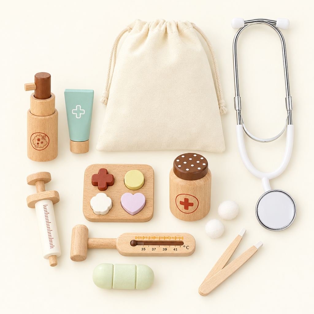 Wooden doctor and nurse set, everything included
