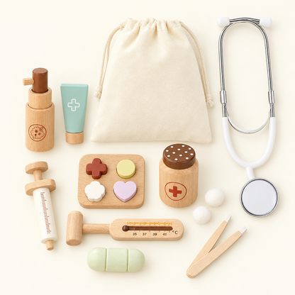 Wooden doctor and nurse set, everything included