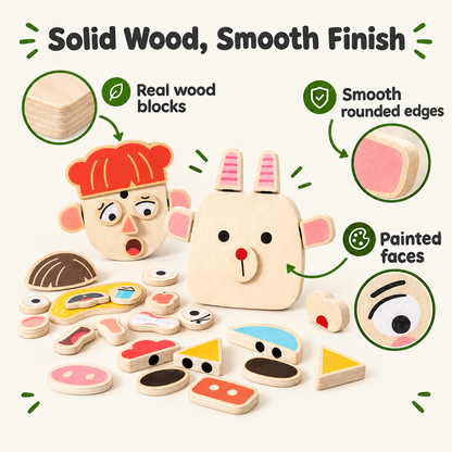 Wooden expression face blocks made of real wood
