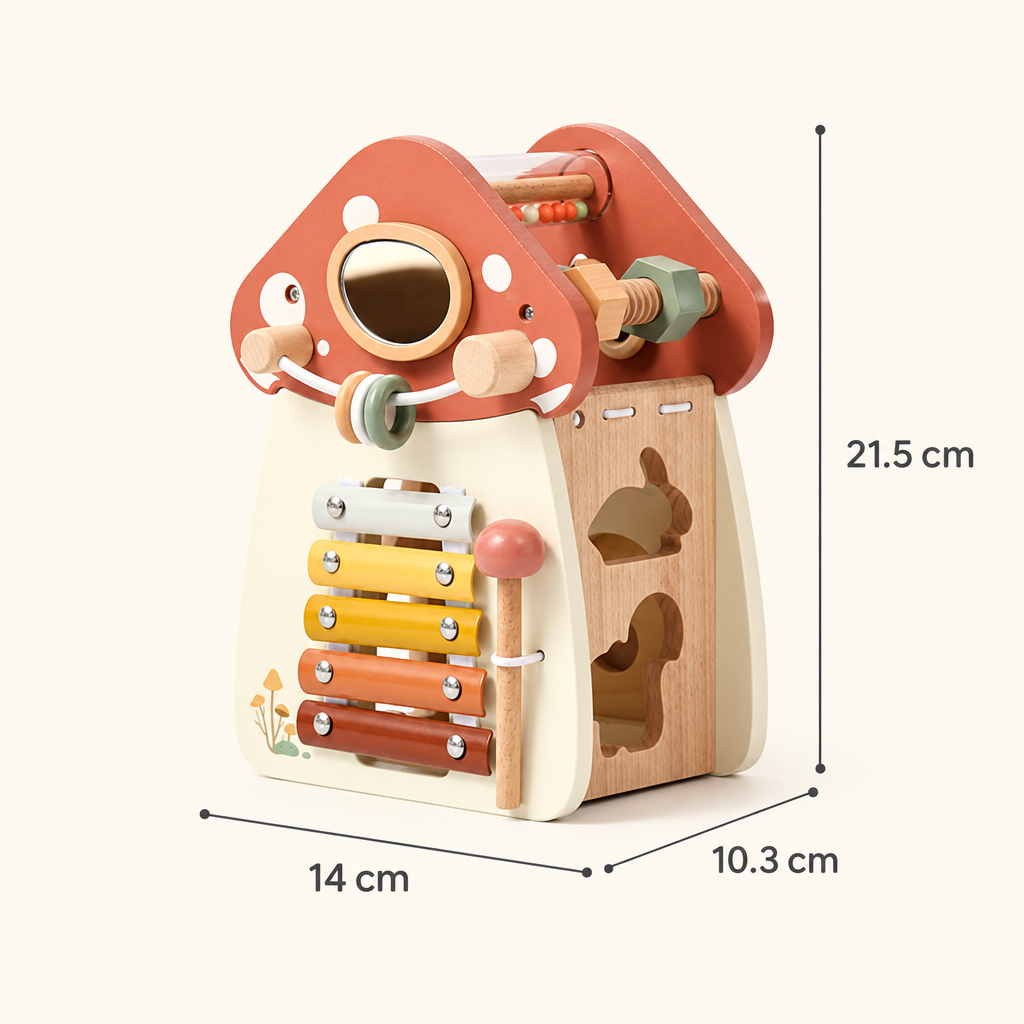 Wooden mushroom house dimensions, 14 by 10.3 by 21.5 cm