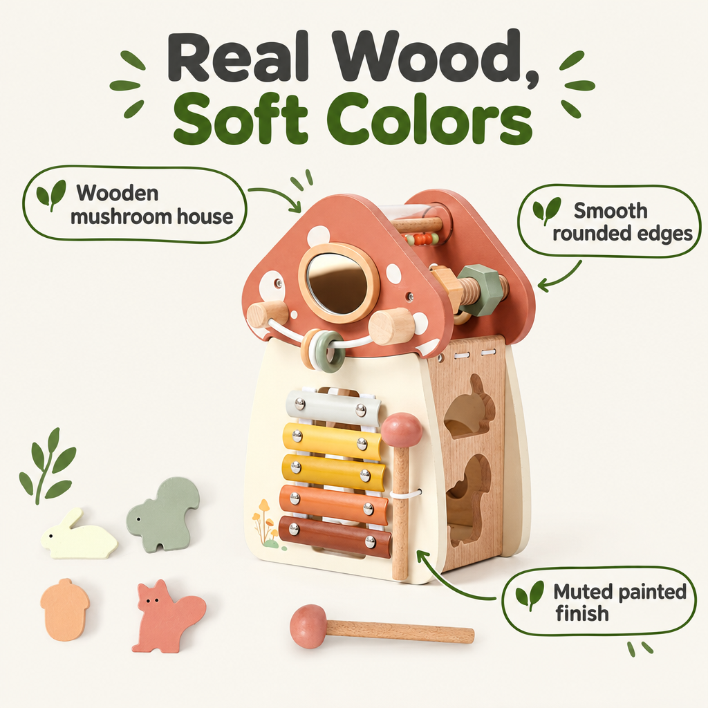 Wooden mushroom house toy made of real wood