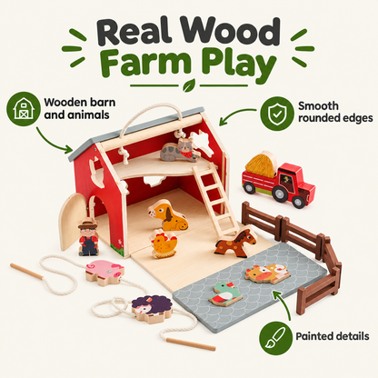 Wooden farm barn set made of real wood