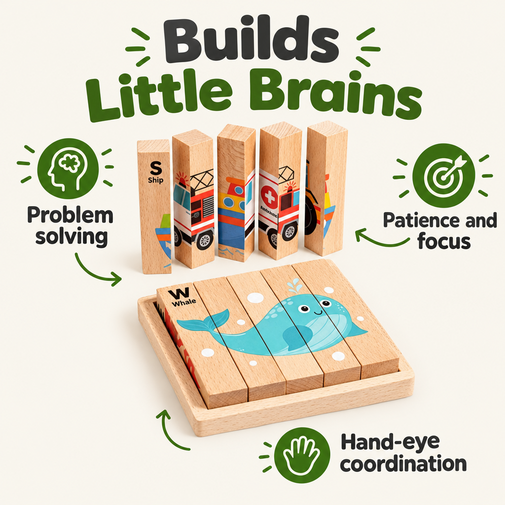 Wooden block puzzle builds problem solving and patience