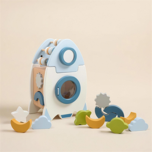 Wooden rocket shape sorter for toddlers