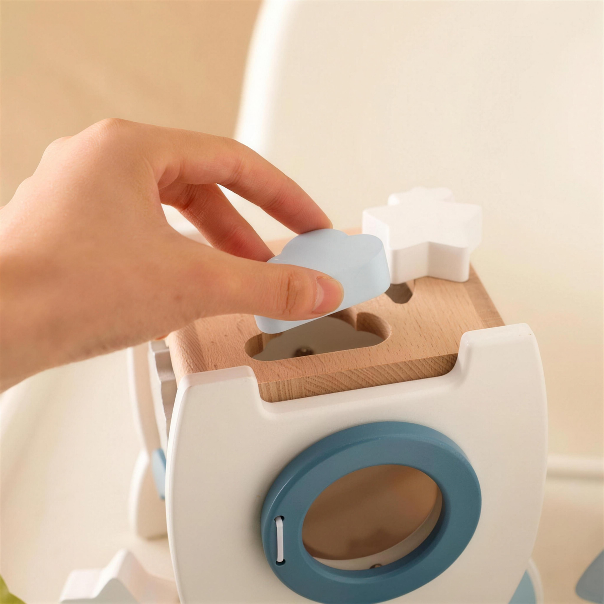Wooden rocket shape sorter for toddlers