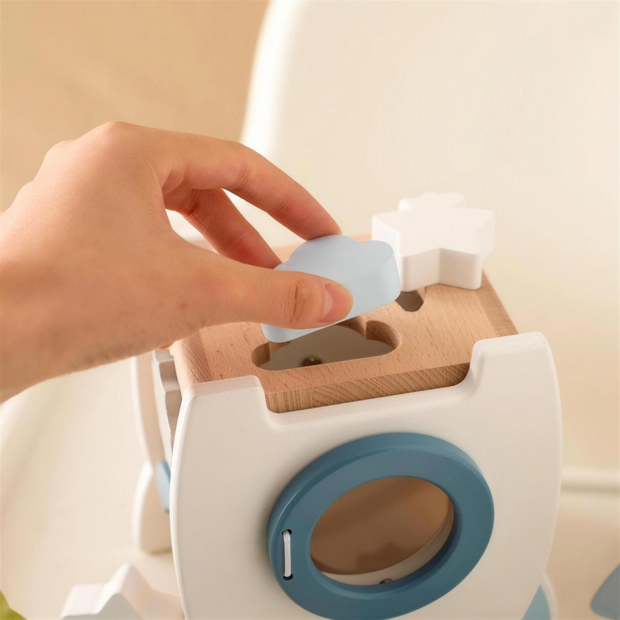 Wooden rocket shape sorter for toddlers