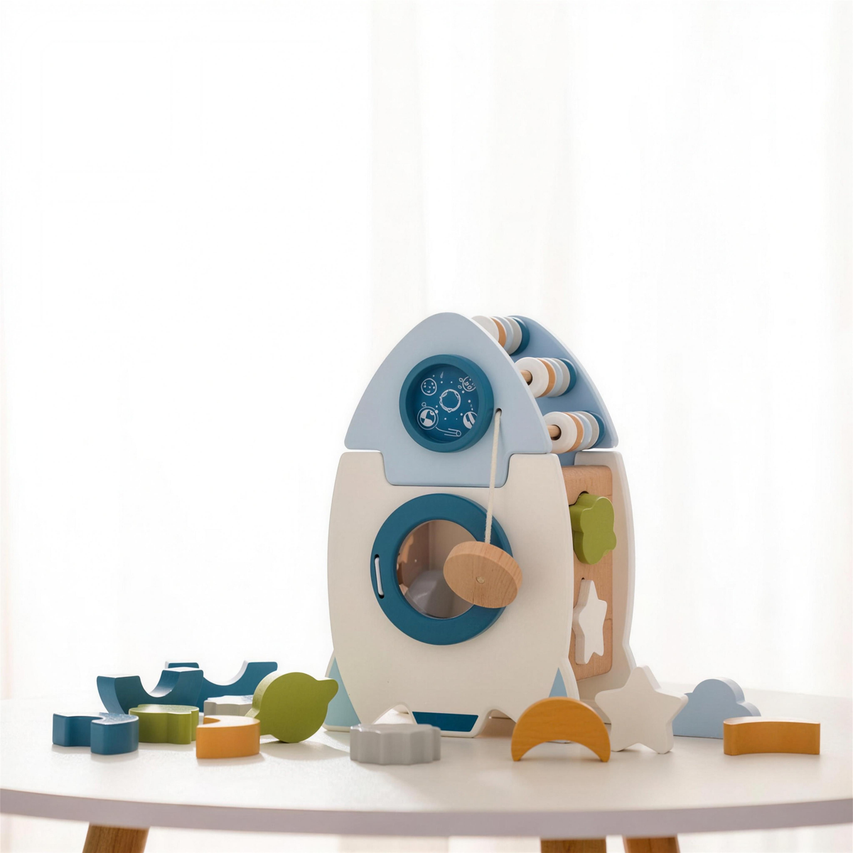 Wooden rocket shape sorter for toddlers