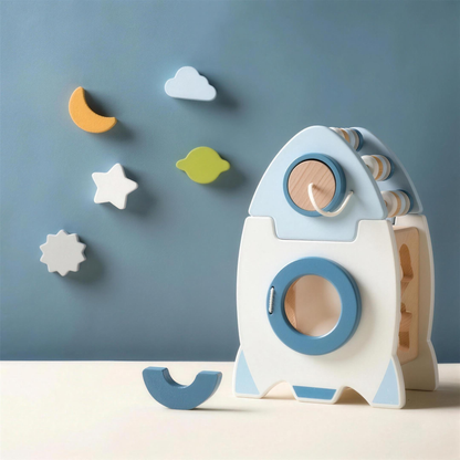 Wooden rocket shape sorter for toddlers