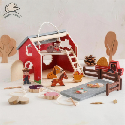 Wooden farm barn play set