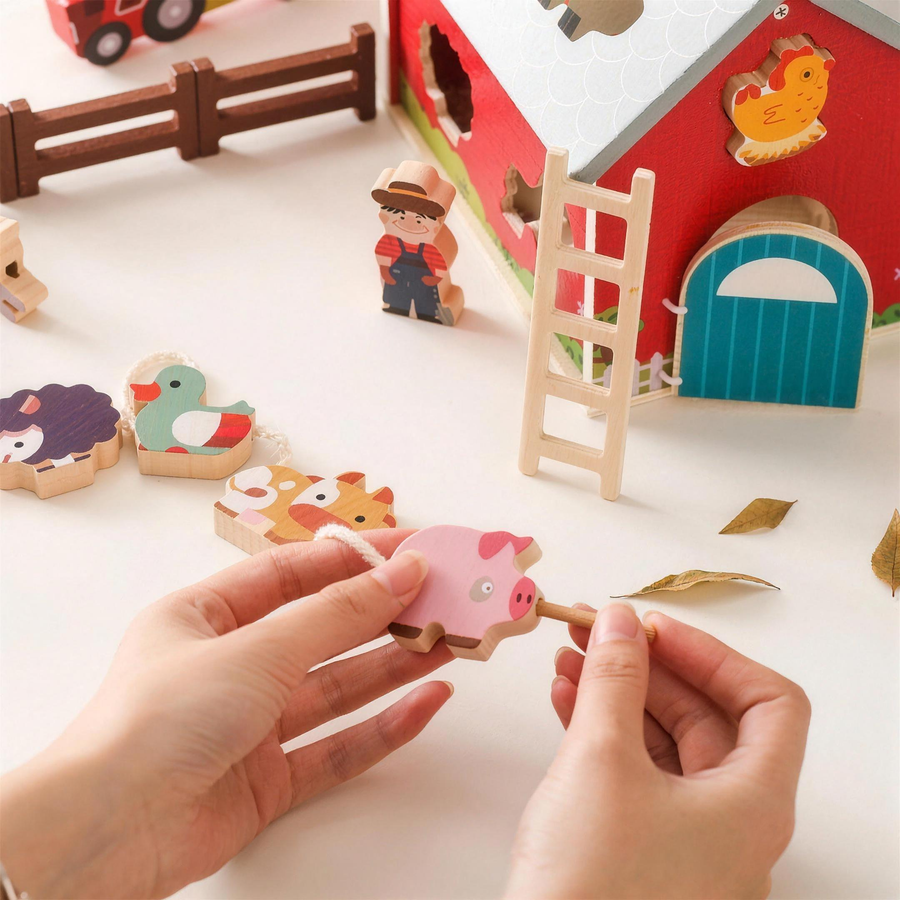 Wooden farm barn play set