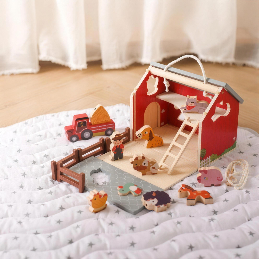 Wooden farm barn play set