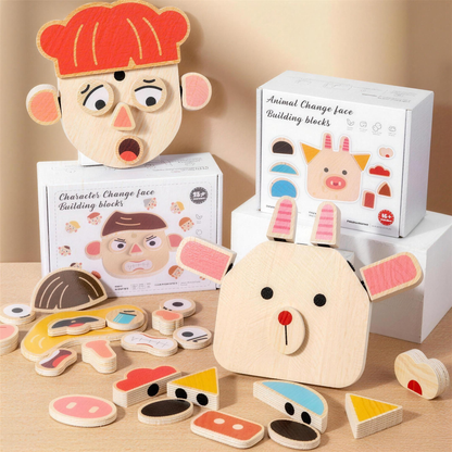 Wooden expression face puzzle blocks