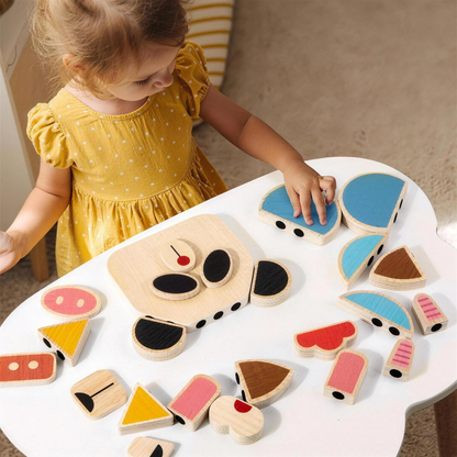 Wooden expression face puzzle blocks