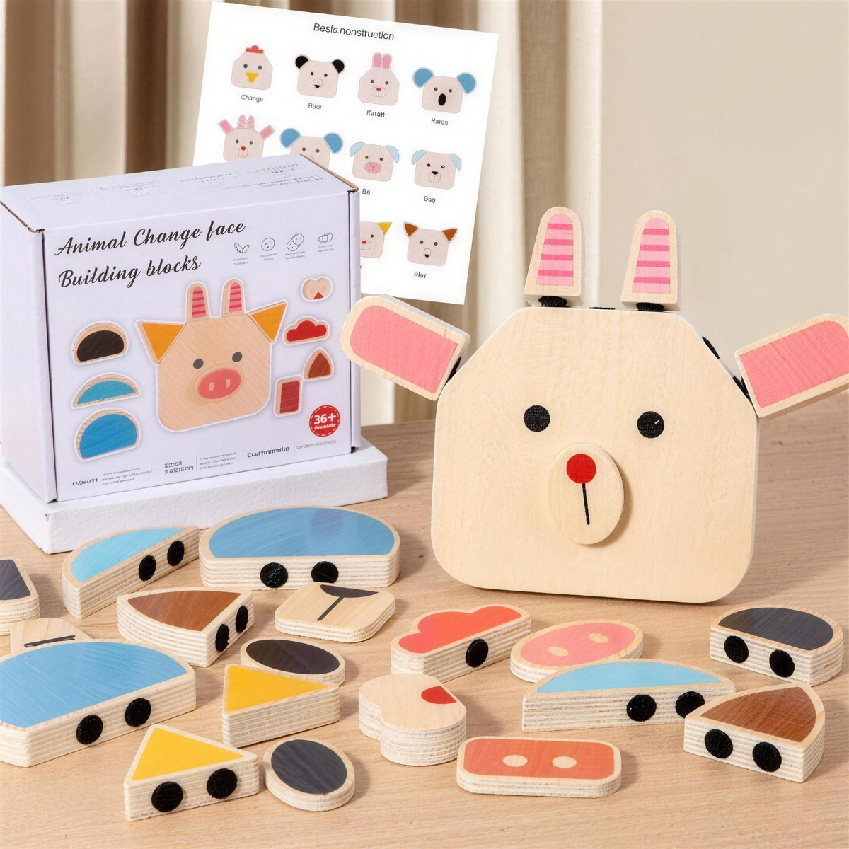 Wooden expression face puzzle blocks