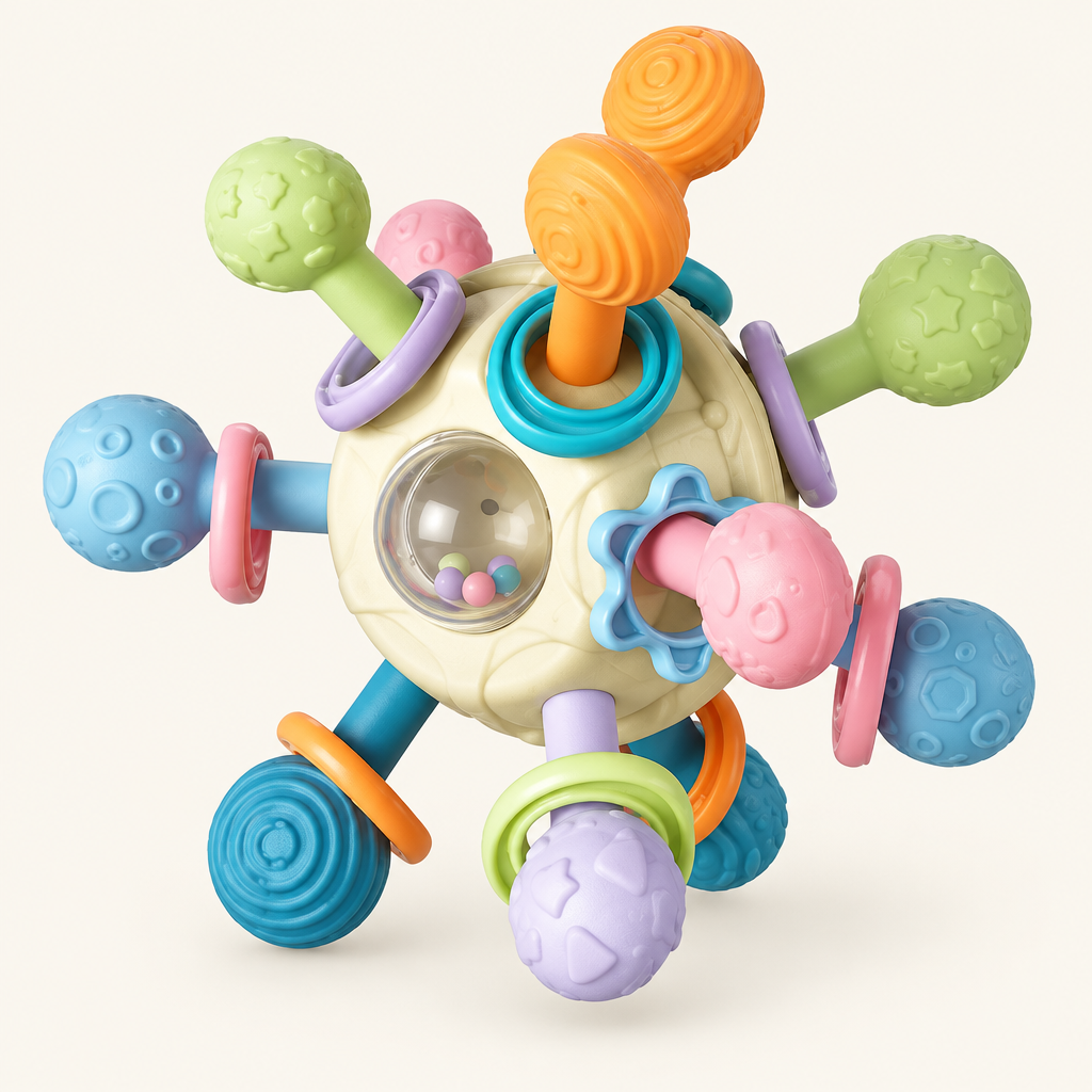 Montessori Silicone Spinning Rattle Ball, Yellow