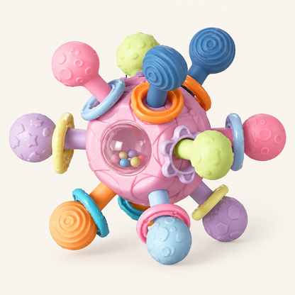 Montessori Silicone Spinning Rattle Ball, Pink
