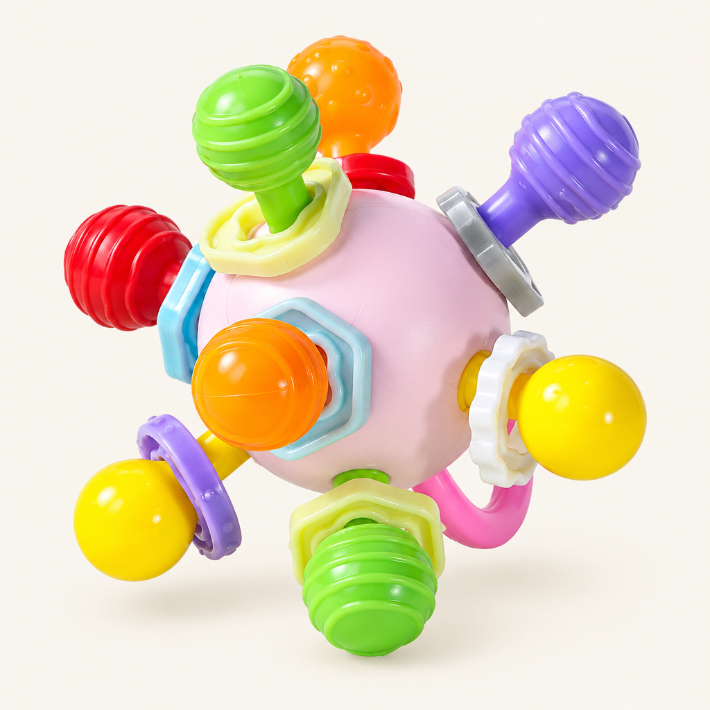 Montessori Silicone Spinning Rattle Ball, Pink Mixed Colors