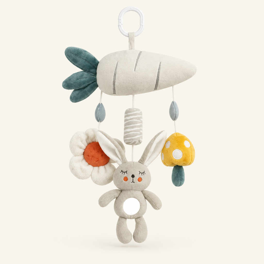 Montessori Plush Hanging Activity Toy, Carrot Bunny