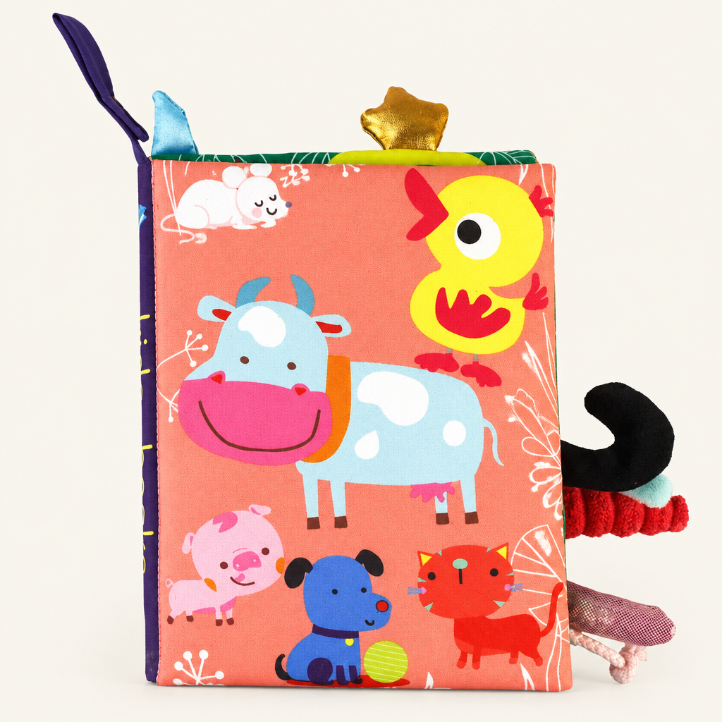 Montessori Animal Tail Cloth Book, Cow