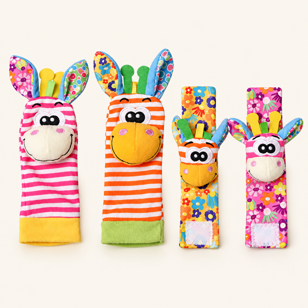 Montessori Wrist & Foot Rattle Set, Pink & Orange