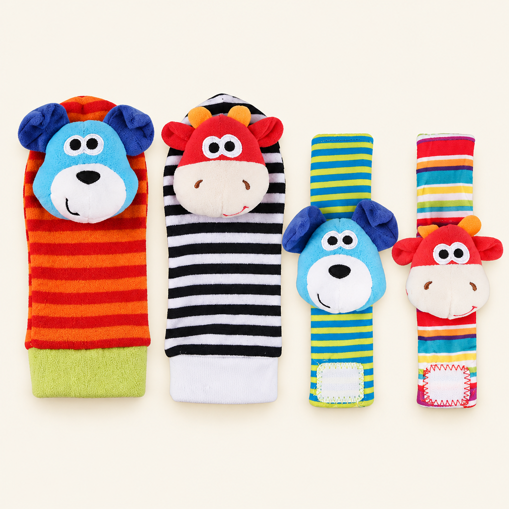 Montessori Wrist & Foot Rattle Set, Dog & Cow