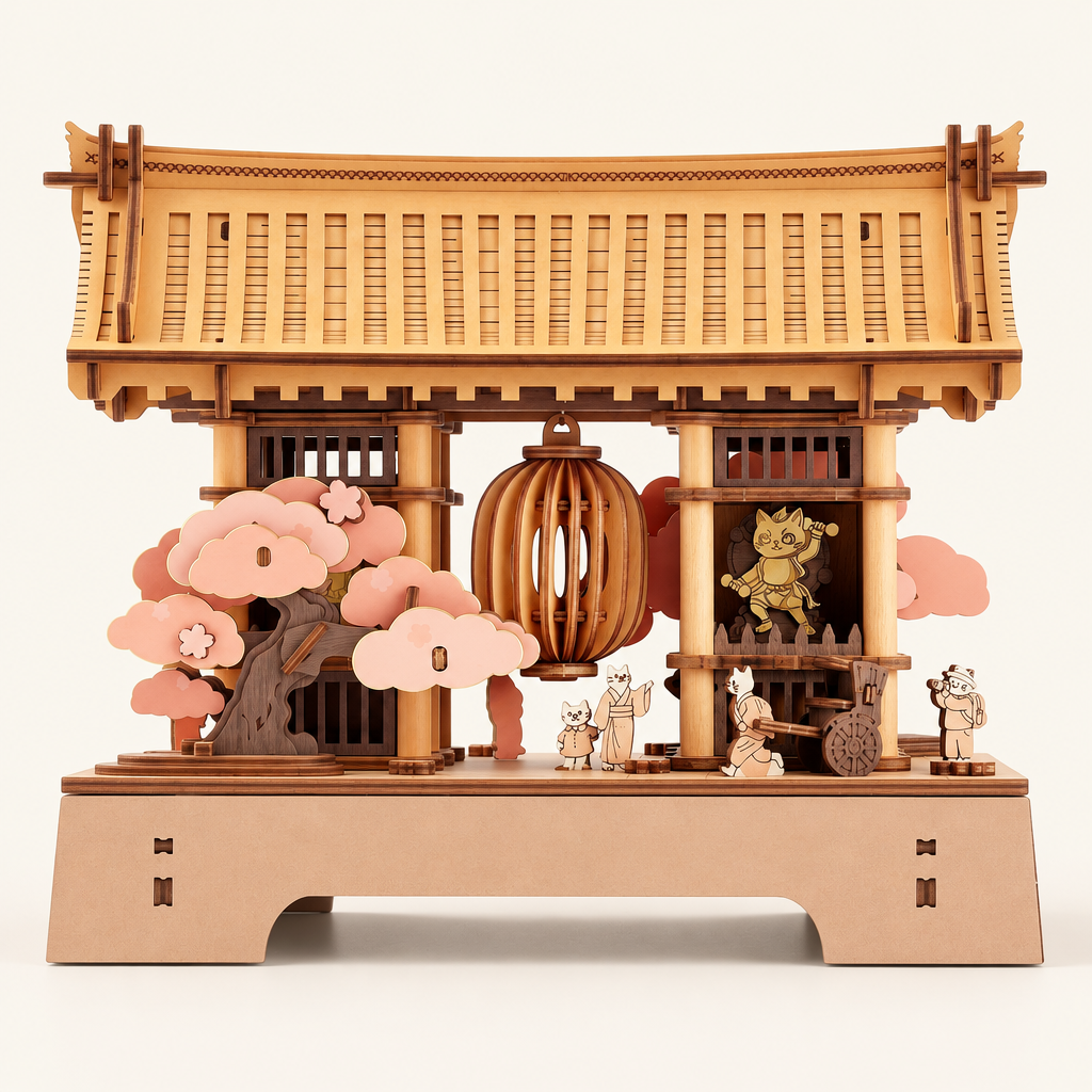 Wooden sakura lantern gate kit, assembled