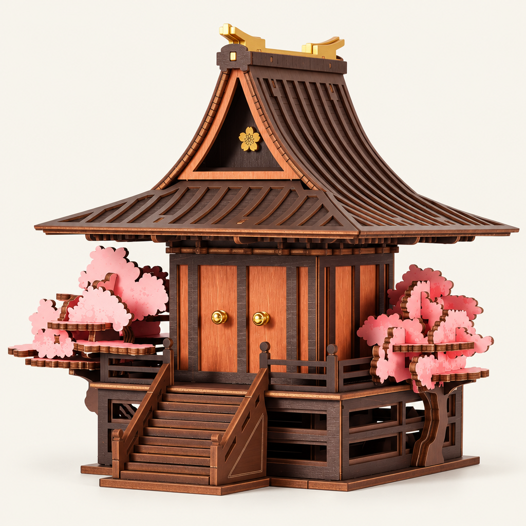 Wooden sakura temple kit, assembled