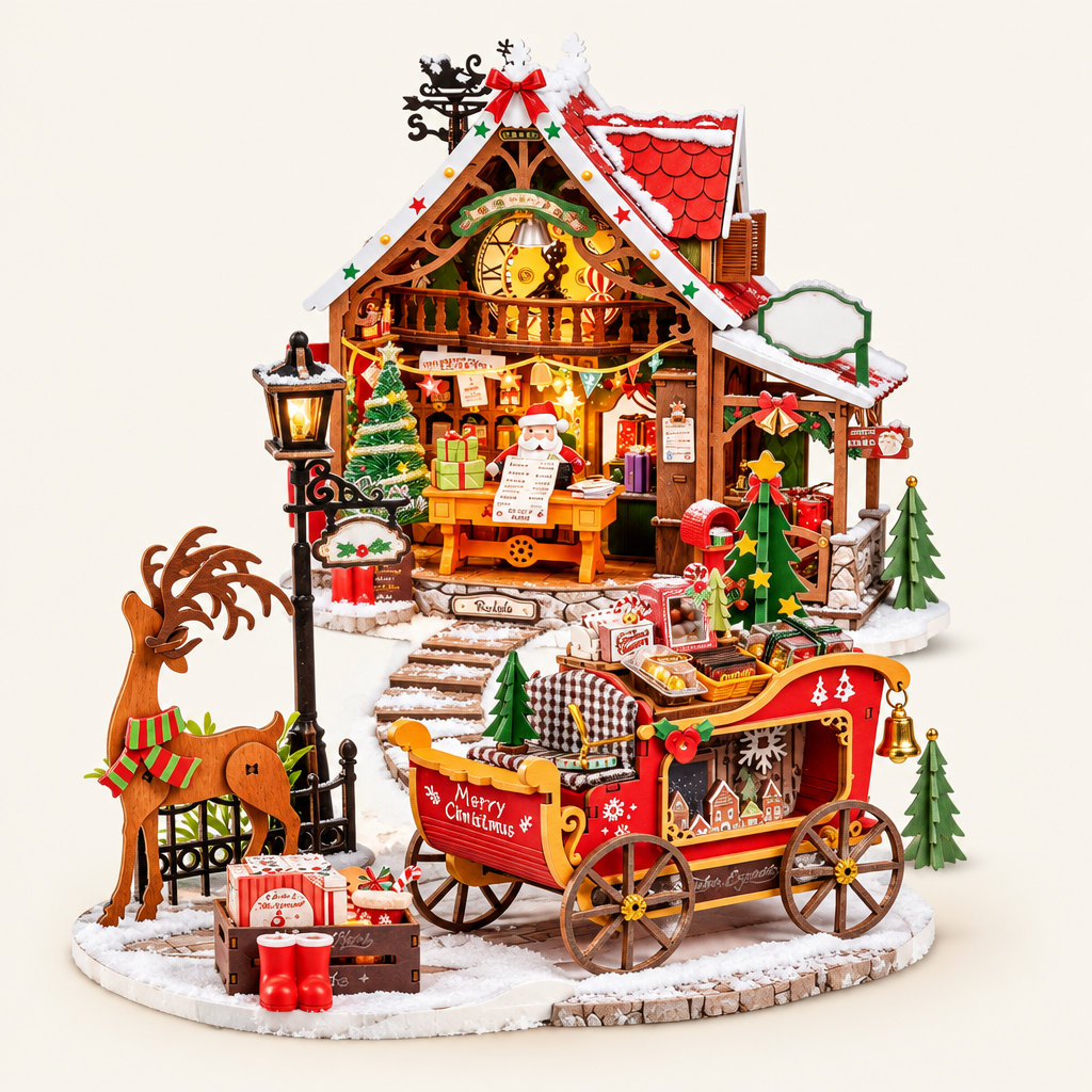Reindeer Express sleigh and Polaris Post house built together