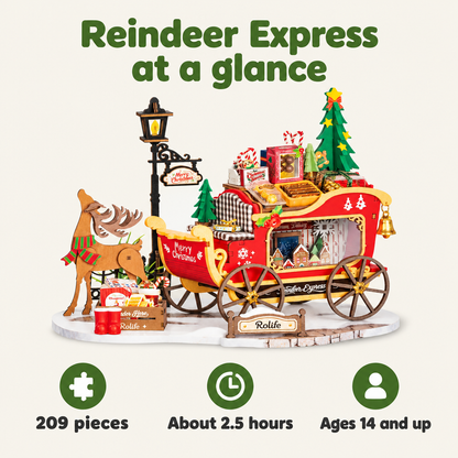 Reindeer Express kit: 209 pieces, about 2.5 hours, ages 14 and up
