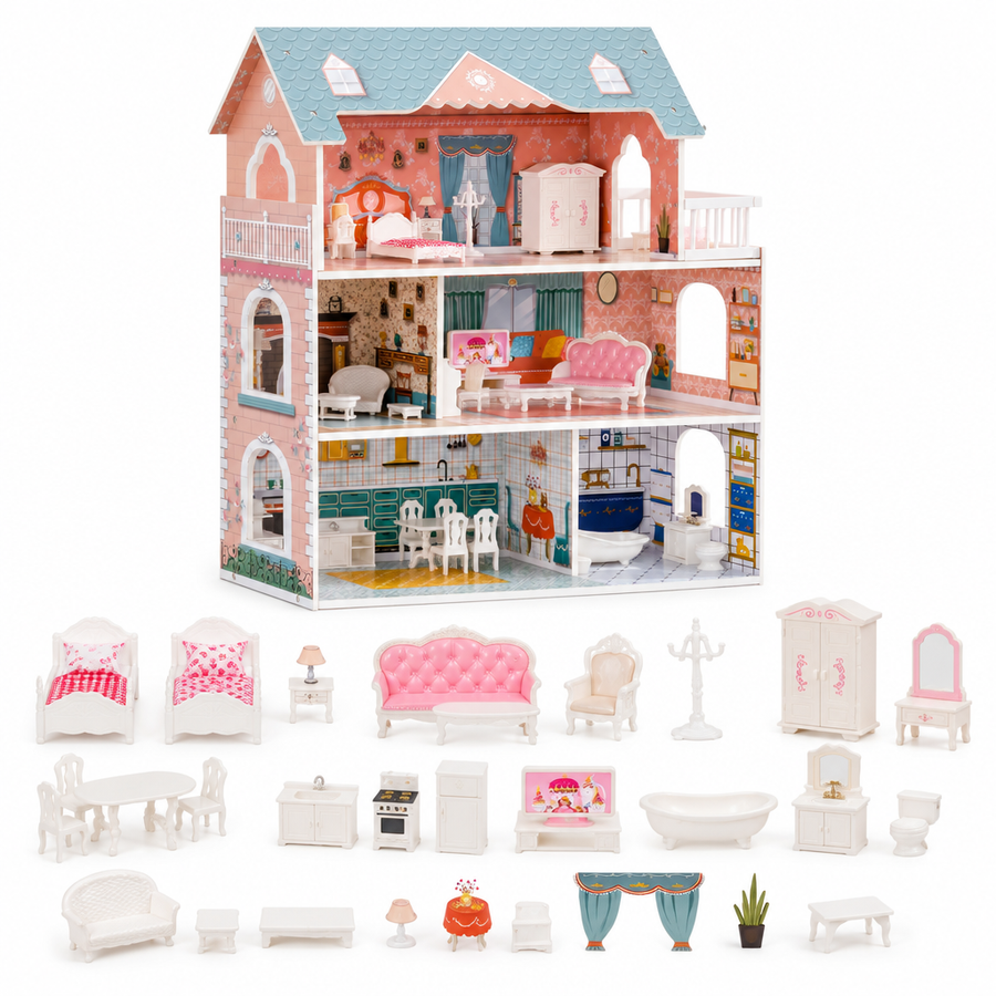 Dollhouse with all 31 furniture pieces included