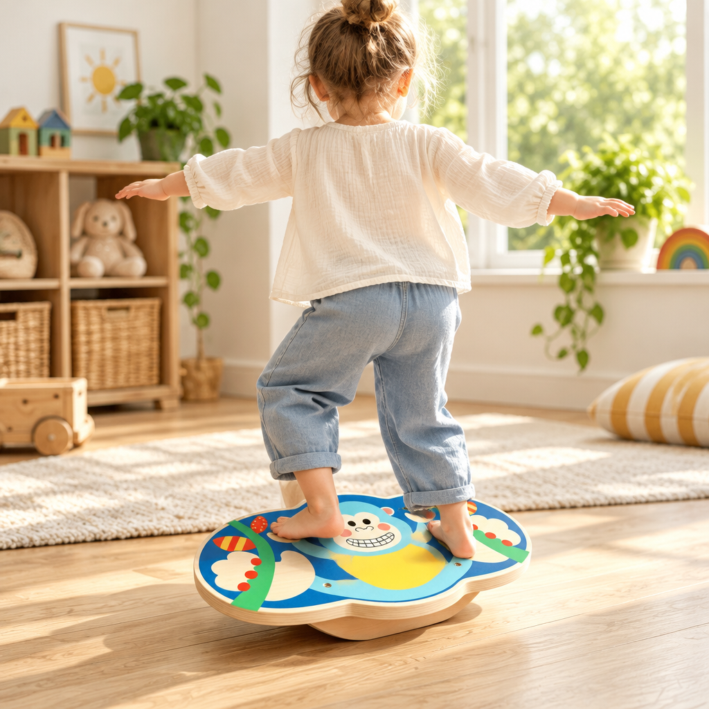 Child rocking on balance board