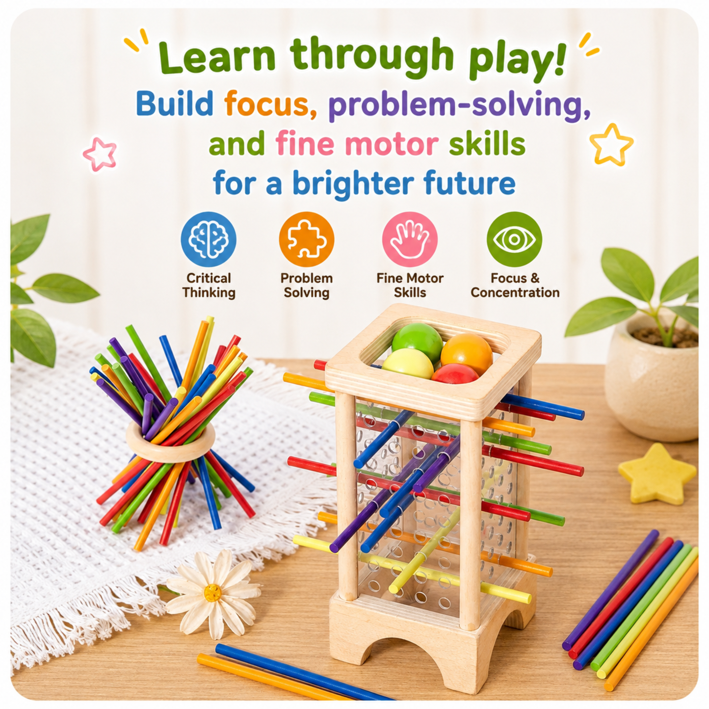 Montessori Wooden Stick Drop Game